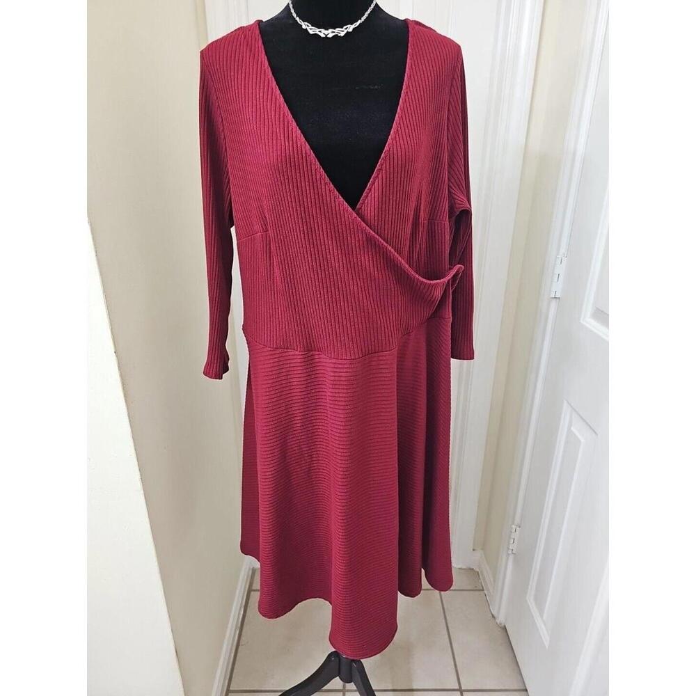 ModCloth On The Town Dress 2X Burgundy‎ Faux-Wrap Plus Size